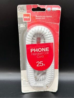 Vintage New RCA 25' Foot Telephone Handset Coil Phone Cord White Home Office